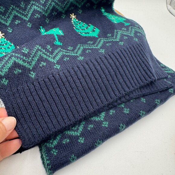 Talbots Whimsy Fair Isle Scarf blue green Trees Holiday Festive Navy Green Gold - Picture 4 of 10